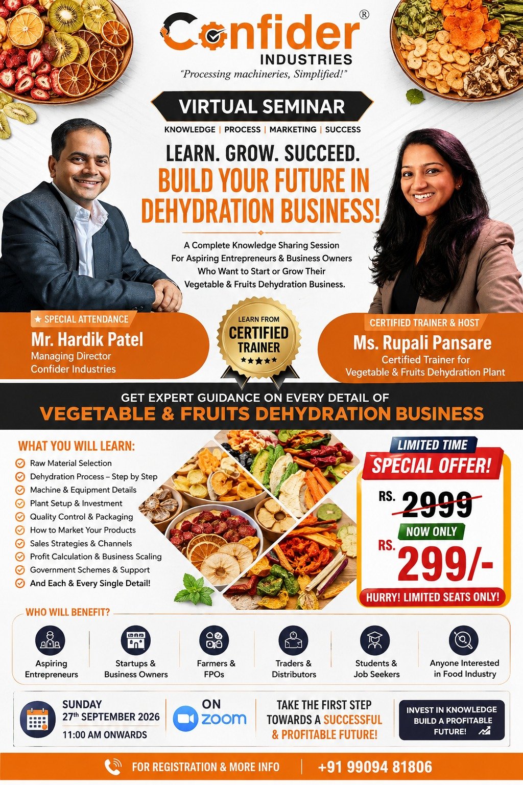 Virtual Seminar on Vegetable and Fruits Dehydration Business poster