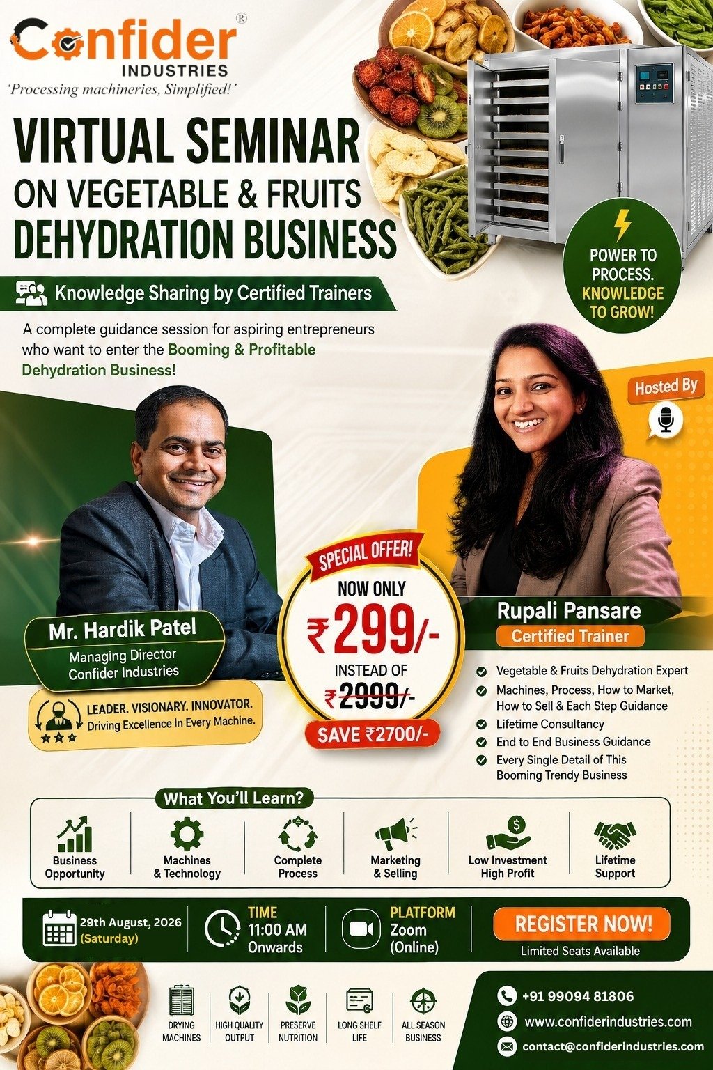 Virtual Seminar on Vegetable and Fruits Dehydration Business poster